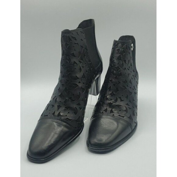 Brighton Shoes - Brighton Toledo Ankle Boot Black Leather Laser Cut Women's Size 8M